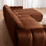 Sofas-Corner sofa with lounge copper velvet textured fabric - stripes - right - Brix-Dimehouse
