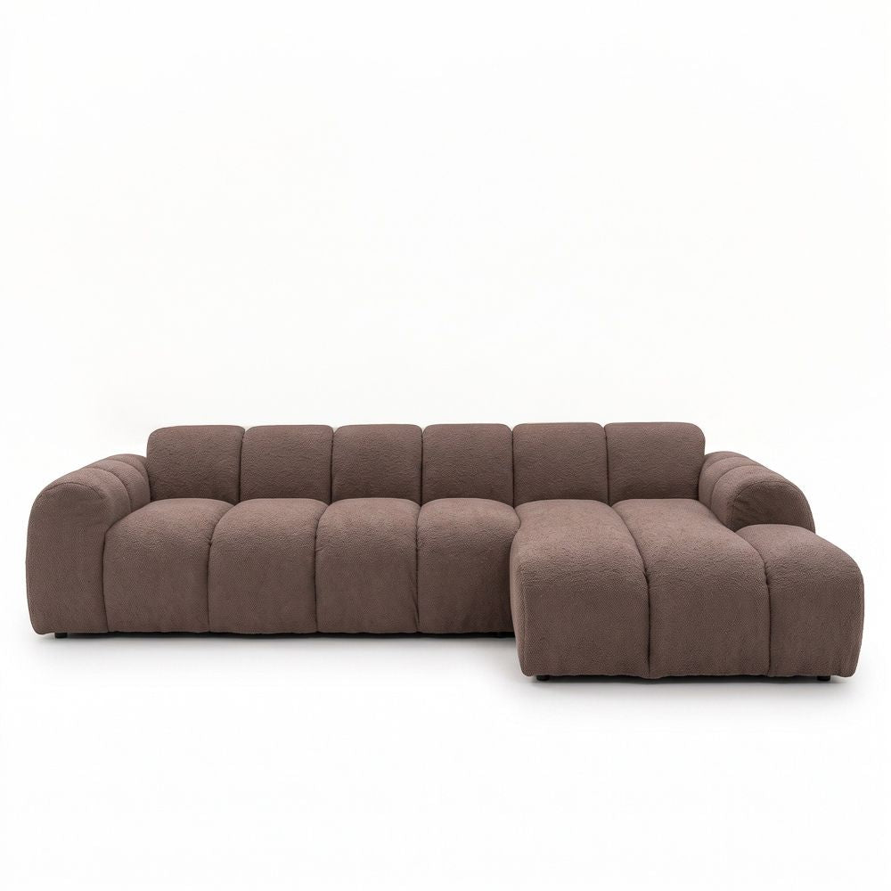 Sofas-Corner sofa with lounge soft brown bouclé fabric - stripes - right - Brix -Dimehouse