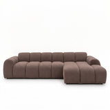 Sofas-Corner sofa with lounge soft brown bouclé fabric - stripes - right - Brix -Dimehouse