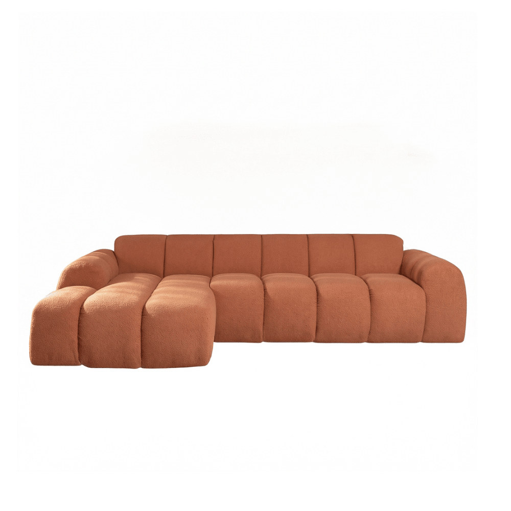 Sofas-Corner sofa with lounge copper bouclé fabric - stripes - left - Brix-Dimehouse