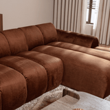 Sofas-Corner sofa with lounge copper velvet textured fabric - stripes - right - Brix-Dimehouse