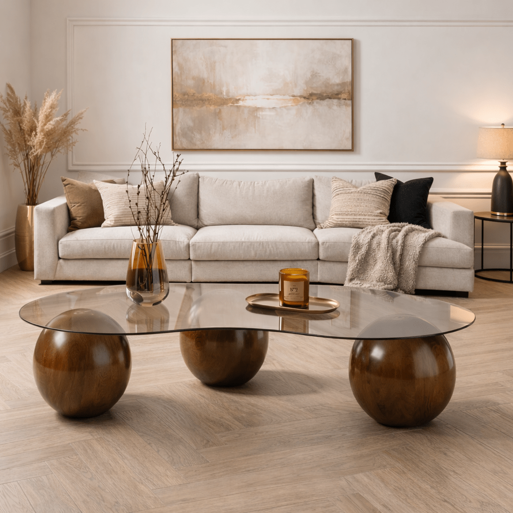 Coffee table Sphere Walnut and Bronze 120x70 cm Walnut Bronze Tempered glass 