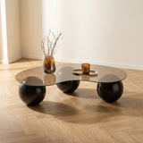 Living room table Sphere Tempered glass Black Bronze 120x70x30 cm Black Bronze Tempered glass 