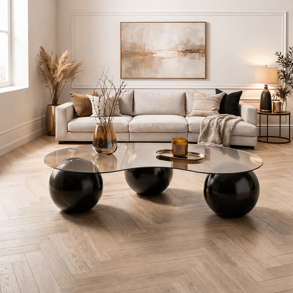 Living room table Sphere Tempered glass Black Bronze 120x70x30 cm Black Bronze Tempered glass 