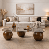 Living room table Sphere Walnut and Grey 120x70 cm Walnut Grey Tempered glass 