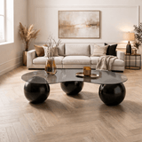 Living room table Sphere 120x70x30 cm Black Gray Tempered glass 