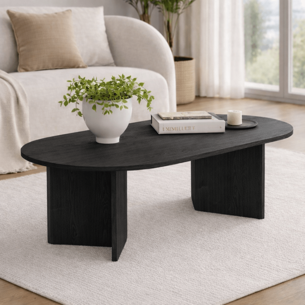Oval Coffee Table Black Wood Look Sabla - 119x60 