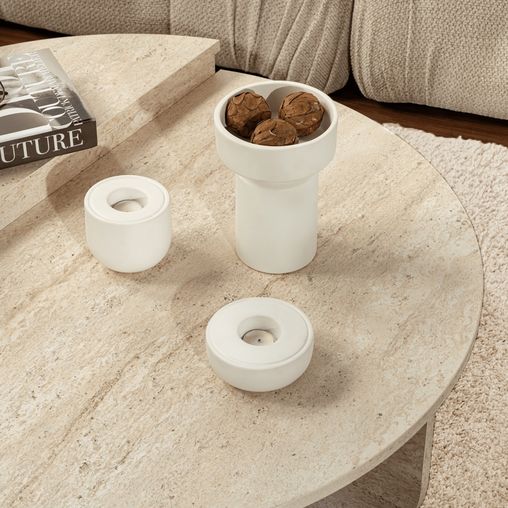 Round Coffee Table Marble Look Melamine 85 cm Orin 