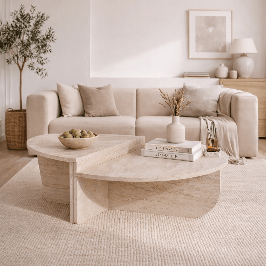 Round Coffee Table Marble Look Melamine 85 cm Orin 