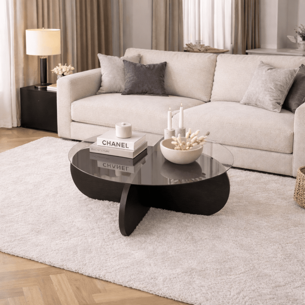 Aris Round Coffee Table 75 cm Tinted Glass - Black Base 