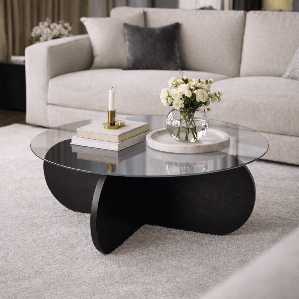 Aris Round Coffee Table 75 cm Tinted Glass - Black Base 
