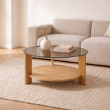 Cairo Coffee Table Round Ø75 cm Sapphire Oak - Smoke Glass Fume 75x75 cm 