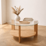 Cairo Coffee Table Round Ø75 cm Sapphire Oak - Glass 75x75x40 cm 
