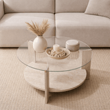 Cairo Coffee Table Round Ø75 cm Travertine - Glass 75x75x40 cm 