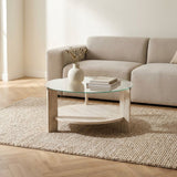 Cairo Coffee Table Round Ø75 cm Travertine - Glass 75x75x40 cm 