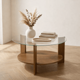Cairo Coffee Table Round Ø75 cm Walnut - Glass 75x75x40 cm 