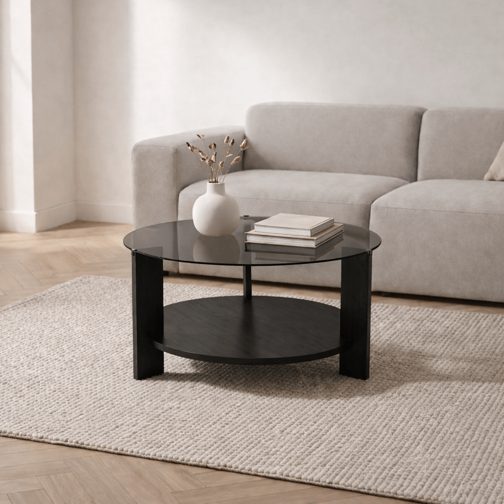 Cairo Coffee Table Round Ø75 cm Black - Smoke Glass 75x75 cm 