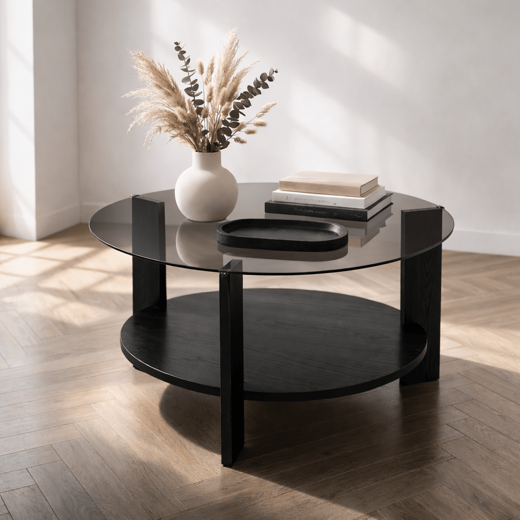 Cairo Coffee Table Round Ø75 cm Black - Smoke Glass 75x75 cm 
