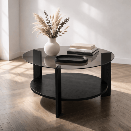 Cairo Coffee Table Round Ø75 cm Black - Smoke Glass 75x75 cm 
