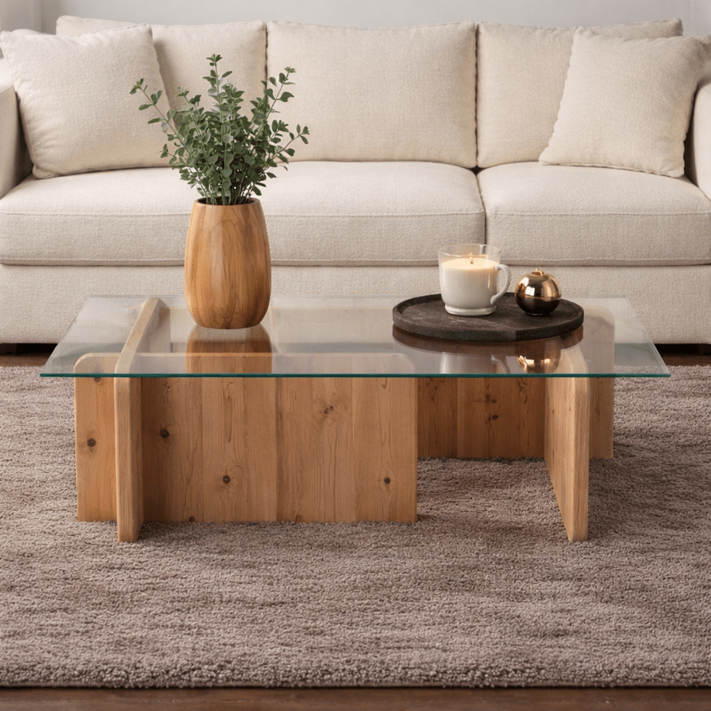 Coffee Table Atlantic Pine Wood Melamine Glass Opal 105x65x30 cm 