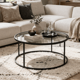 Coffee Table Glass Round 80 cm Barlin - Black Frame 
