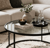 Coffee Table Glass Round 80 cm Barlin - Black Frame 