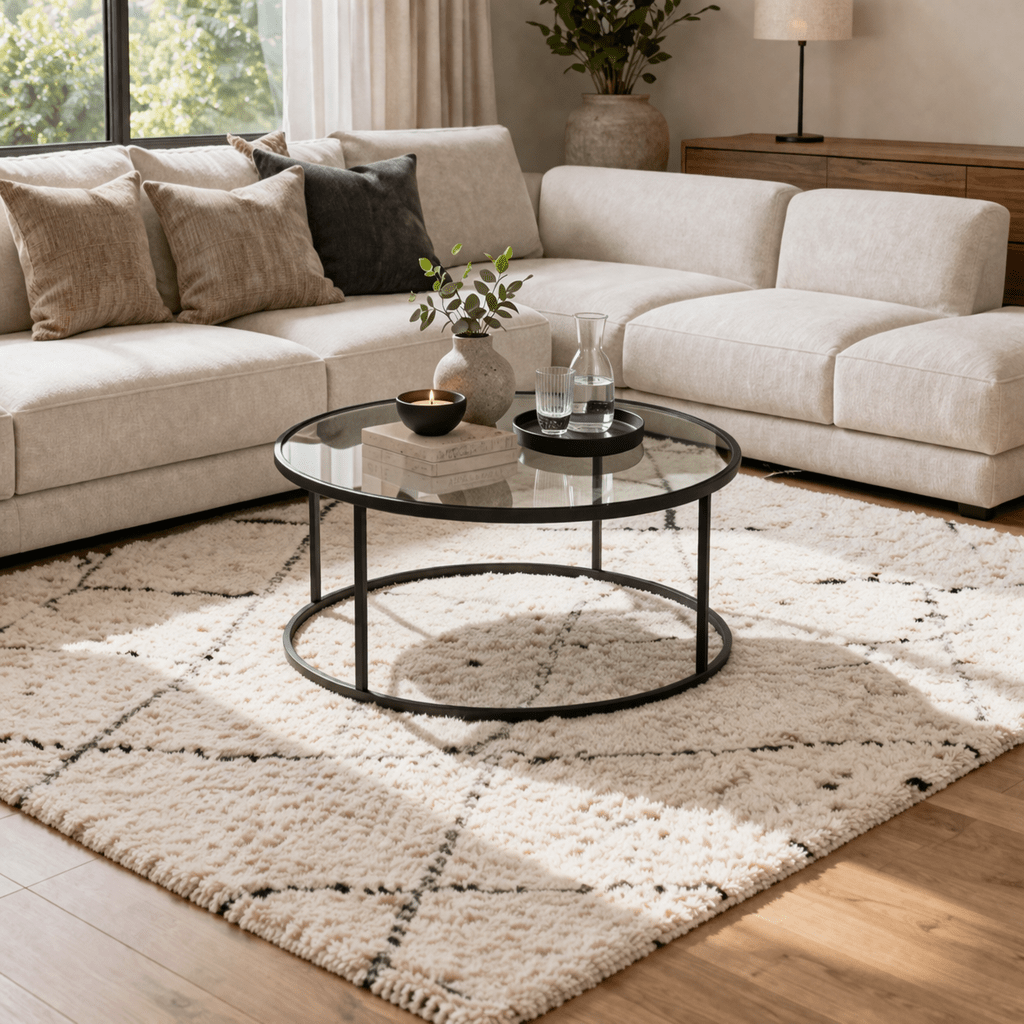 Coffee Table Glass Round 80 cm Barlin - Black Frame 