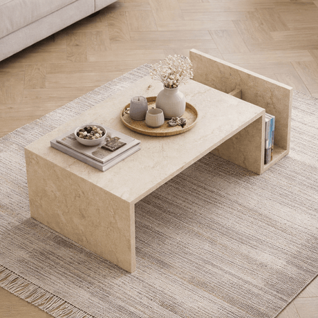 Rectangular Travertine Coffee Table Mebo - With Book Holder - 87x50 cm 