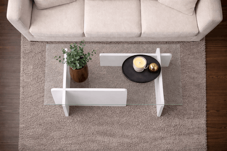 Coffee Table White Melamine Glass Opal 105x65x30 cm 