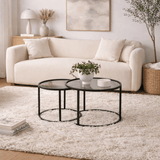 Salontafels - Salontafelset van 2 Rond Glas - Zwart Frame - 42 en 60 cm - Barlin - Dimehouse