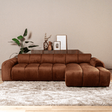 Sofas-Corner sofa with lounge copper velvet textured fabric - stripes - right - Brix-Dimehouse