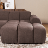 Sofas-Corner sofa with lounge soft brown bouclé fabric - stripes - right - Brix -Dimehouse