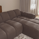 Sofas-Corner sofa with lounge soft brown bouclé fabric - stripes - right - Brix -Dimehouse