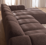 Sofas-Corner sofa with lounge soft brown bouclé fabric - stripes - right - Brix -Dimehouse