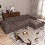 Sofas-Corner sofa with lounge soft brown bouclé fabric - stripes - right - Brix -Dimehouse