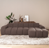 Sofas-Corner sofa with lounge soft brown bouclé fabric - stripes - right - Brix -Dimehouse