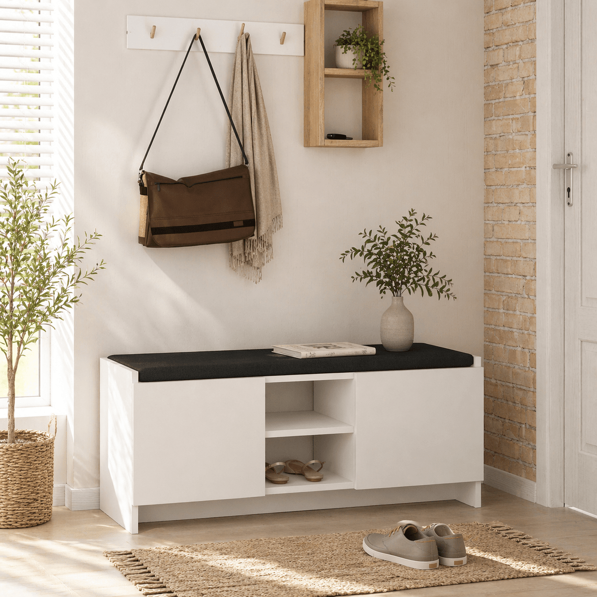 Shoe cabinet White Melamine - six compartments - 110x43x37 cm - Zulla