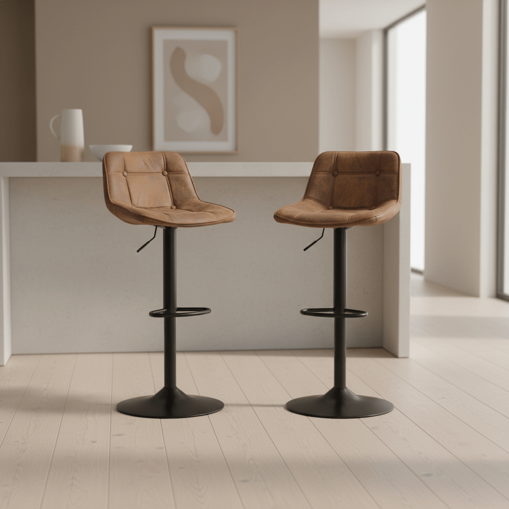 Set of 2 Industrial Swivel Bar Stools Brown Microfiber Fabric Keston - Adjustable