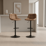 Set of 2 Industrial Swivel Bar Stools Brown Microfiber Fabric Keston - Adjustable