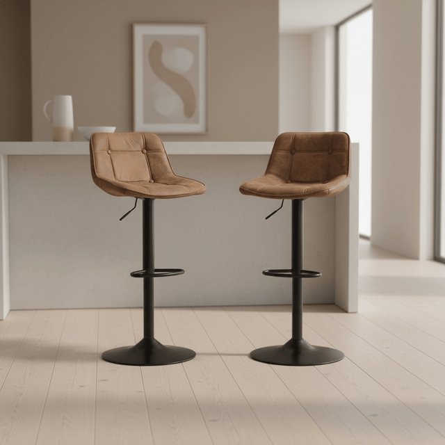 Set of 2 Industrial Swivel Bar Stools Brown Microfiber Fabric Keston - Adjustable