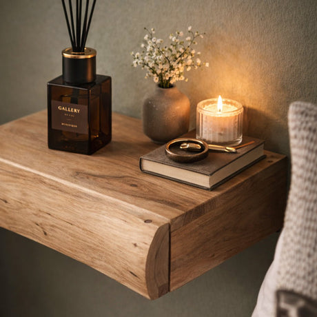 Set of 2 Floating Bedside Tables Acacia Wood Freya Small