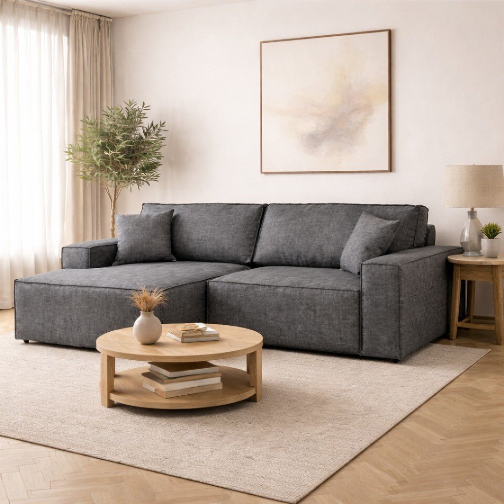 Anthracite fabric sofa bed - with storage space - left facing - 260 x 170 cm - Pirlo
