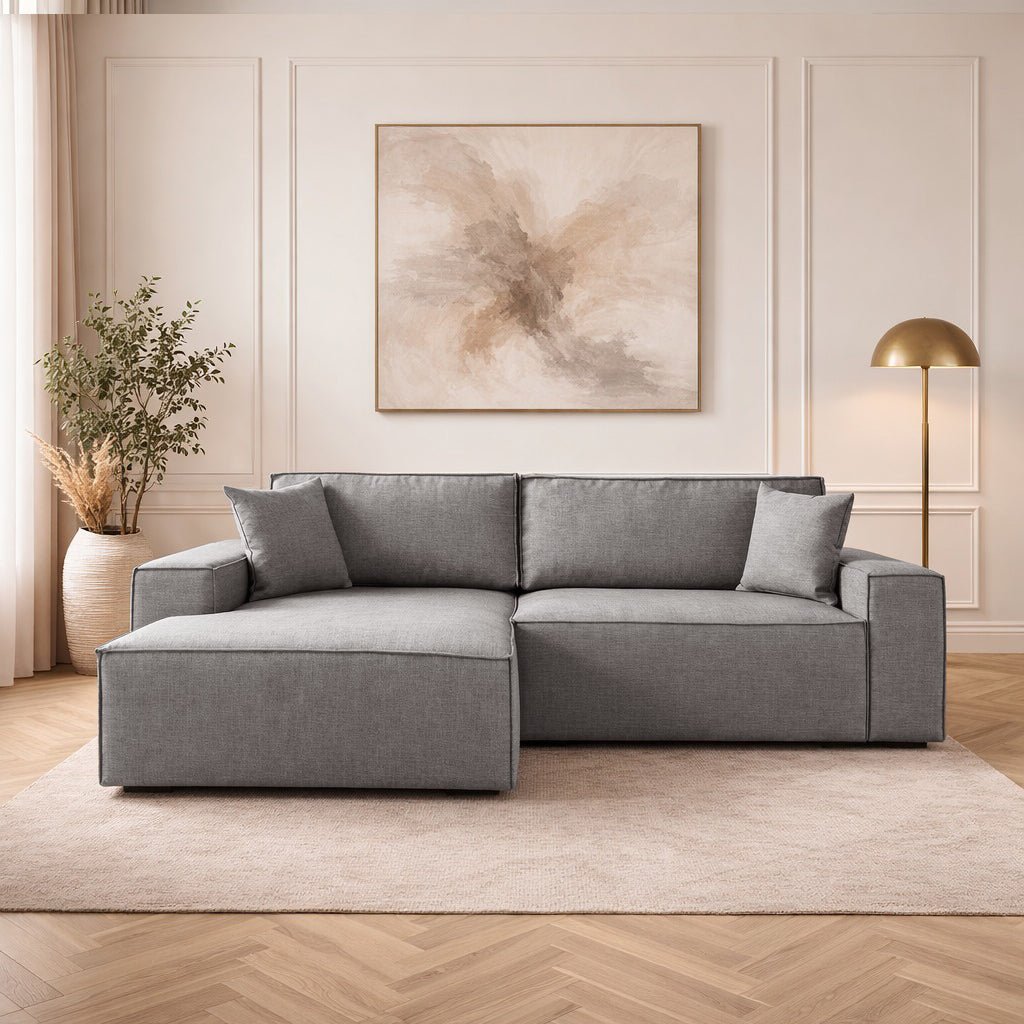 Grey fabric sofa bed - with storage space - left facing - 260 x 170 cm - Pirlo