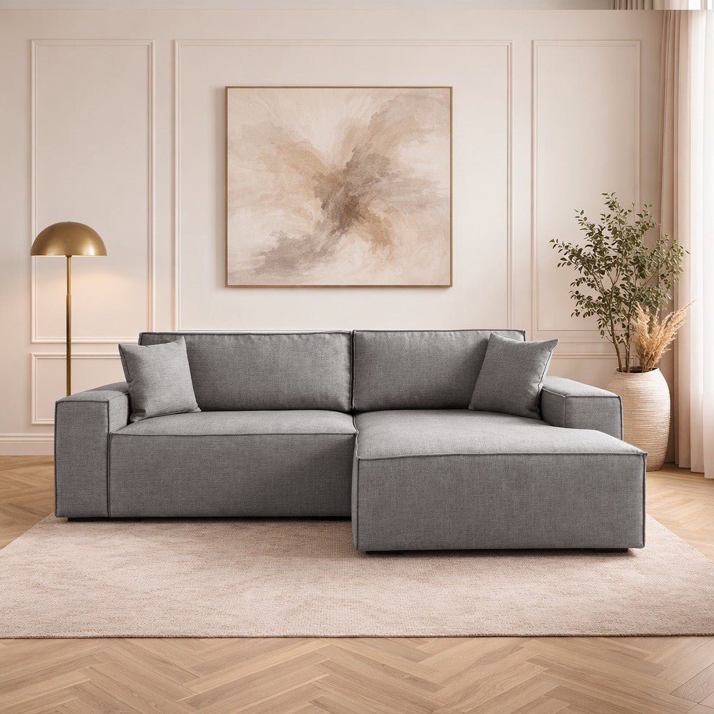 Grey fabric sofa bed - with storage space - right facing - 260 x 170 cm - Pirlo
