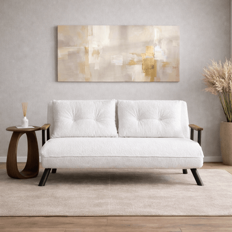 2-seater Sofa Bed Sando Cream Teddy Fabric 