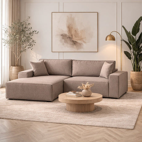 Taupe fabric sofa bed - with storage space - left facing - 260 x 170 cm - Pirlo