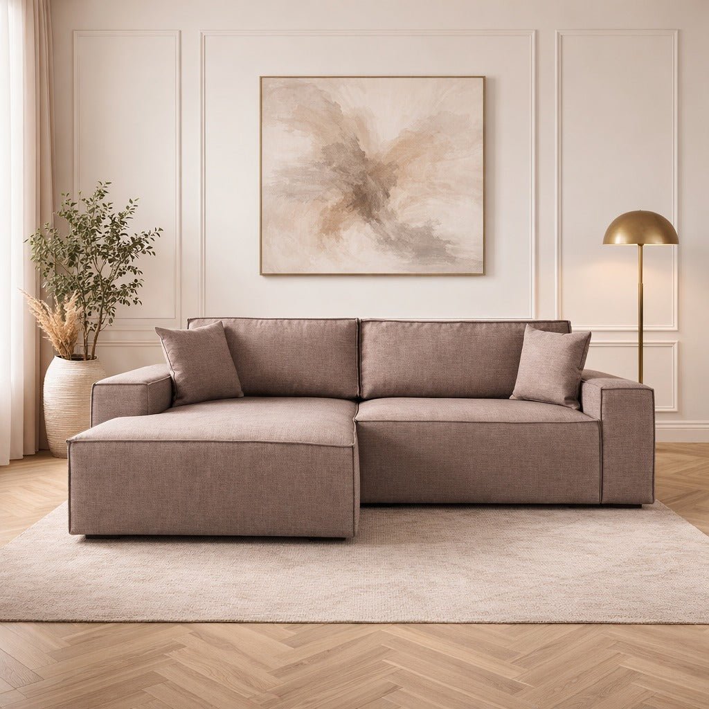 Taupe fabric sofa bed - with storage space - left facing - 260 x 170 cm - Pirlo