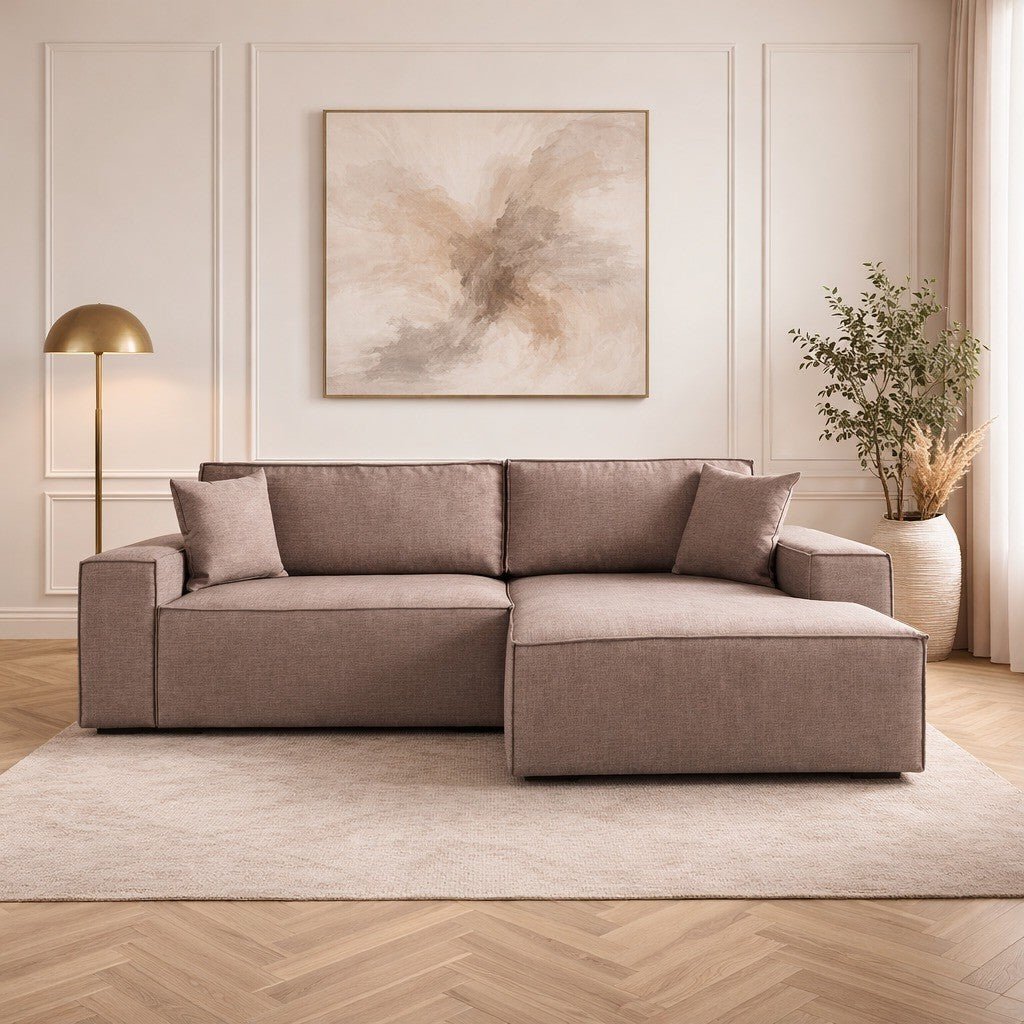 Taupe fabric sofa bed - with storage space - right facing - 260 x 170 cm - Pirlo
