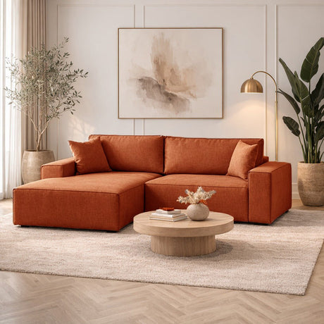 Terracotta fabric sofa bed - with storage space - left facing - 260 x 170 cm - Pirlo
