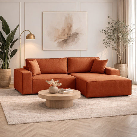 Terracotta fabric sofa bed - with storage space - right facing - 260 x 170 cm - Pirlo